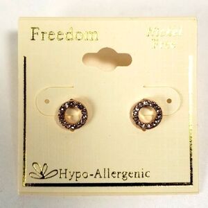 Polished Rose Gold tone Small hoop Rhinestone Stud Earrings